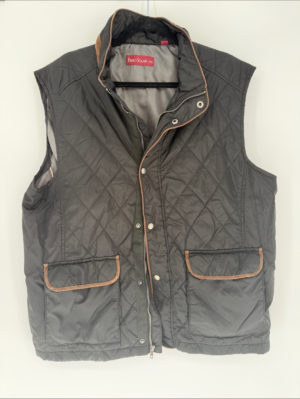 Paulo SolarinXXL Quilted Black Men's Vest with Brown Trim